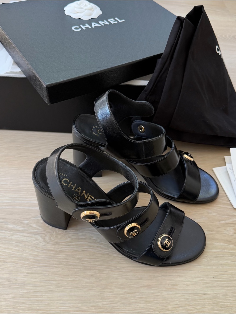 Authentic Chanel trendy 2025 heels with Gold CC Medallions
